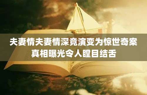 夫妻情夫妻情深竟演变为惊世奇案真相曝光令人瞠目结舌