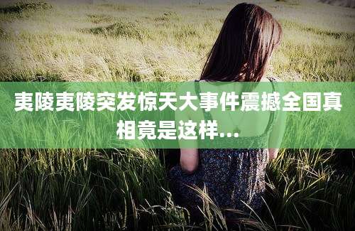 夷陵夷陵突发惊天大事件震撼全国真相竟是这样...