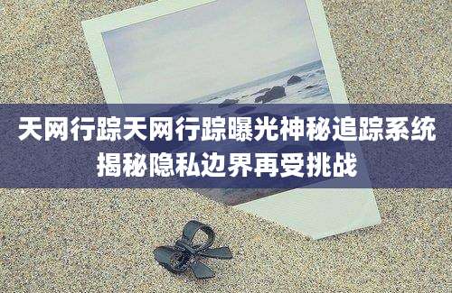天网行踪天网行踪曝光神秘追踪系统揭秘隐私边界再受挑战