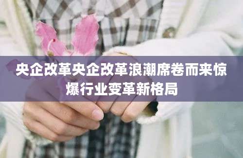 央企改革央企改革浪潮席卷而来惊爆行业变革新格局