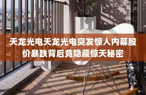 天龙光电天龙光电突发惊人内幕股价暴跌背后竟隐藏惊天秘密