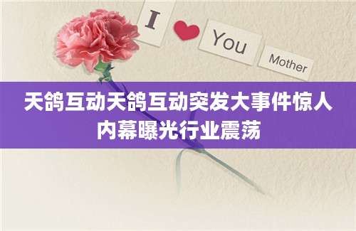 天鸽互动天鸽互动突发大事件惊人内幕曝光行业震荡