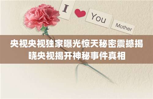 央视央视独家曝光惊天秘密震撼揭晓央视揭开神秘事件真相
