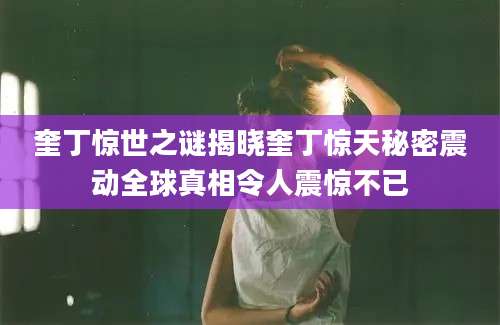 奎丁惊世之谜揭晓奎丁惊天秘密震动全球真相令人震惊不已