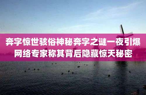 奔字惊世骇俗神秘奔字之谜一夜引爆网络专家称其背后隐藏惊天秘密